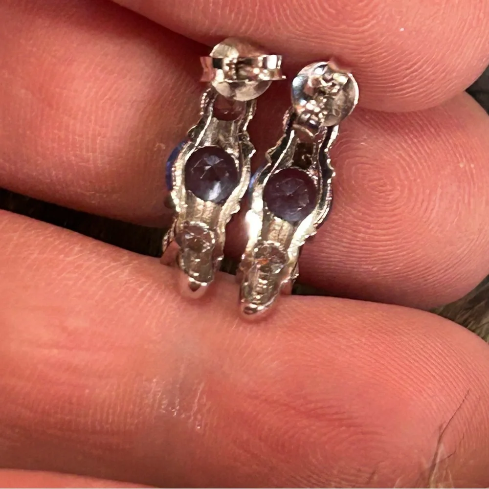 Freida Rothman triple stone half hoop sterling silver earrings NIB